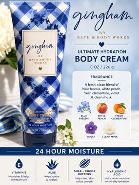 Bath & Body Works Gingham Ultimate Hydration Body Cream Blue White - OS